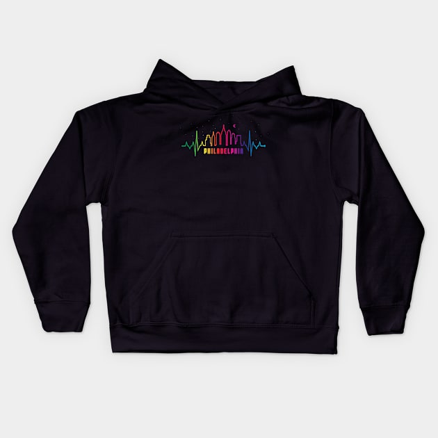 Philadelphia Philly Philly Pride City Skyline EKG Heartbeat Kids Hoodie by TeeCreations